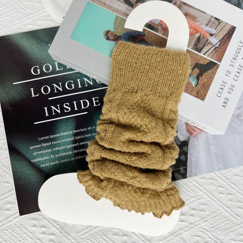 Autumn Thin Sleeve Vest Faux Deer Fleece Fashion Diamond Pattern Leg Warmers Camel  - Image 1