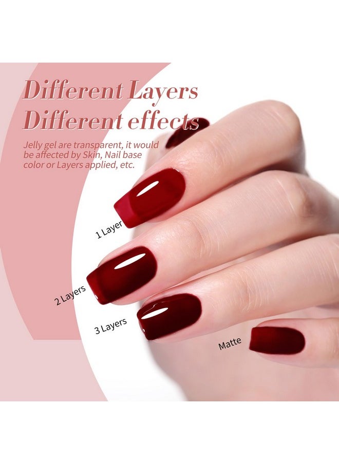 Born Pretty - Born Pretty Jelly Gel Nail Polish Set Burgundy Wine Red Gel Polish Crystal Transparent Gel Polish Kit Nail Art Varnish Manicure Collection Christmas Valentine's Day Gift Set 7ML 6PCS - Image 1