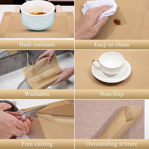 TASKHOUSE Table Runner Non-Slip, Durable PVC Woven Vinyl, Stain Resistant for Kitchen, Dining Table, Bedroom (Gold, Pack of 2) - Image 4