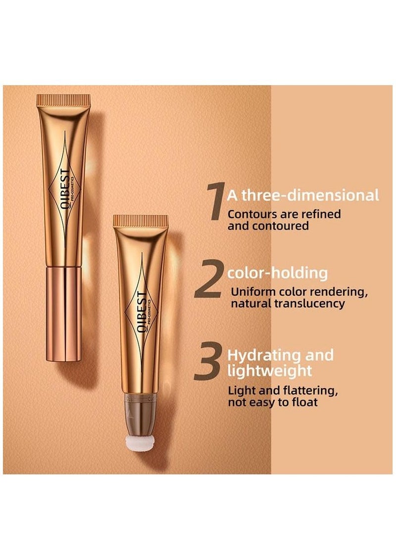 QiBest Highlighter and Blusher with Cushion Applicator Attached Easy to Blend Long Lasting & Smooth Natural Matte Finish Lightweight Super Silky Cream Contour Face Illuminator Makeup Stick No.02  - Image 4