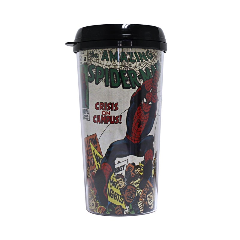 MARVEL Silver Buffalo Marvel Spiderman Crisis Campus Plastic Travel Mug 16ounces