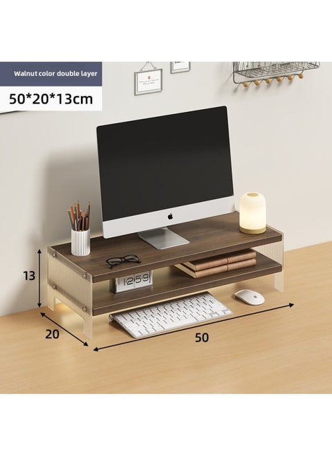 Station Computer Rack Laptop Portable Computer Bracket Desktop Display Pad High Storage Rack Storage Rack-Color:Suspension Acrylic-walnut Color [double Layer]]