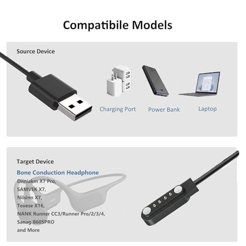 VBANU Charging Cable for Bone Conduction Headphone, 4-pin Charger Fit for Dnniakm X7 Pro, SAMVEK X7, Nilsinn X7, Tevese X16, NANK Runner Pro/2/3/4 and More, Magnetic Charger Cable, (7.62mm Pitch), 1 Pack - Image 2