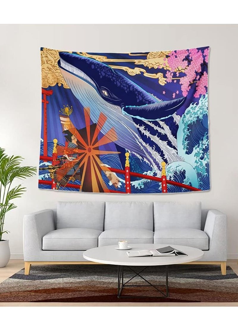 KASTWAVE - Whale Tapestry, Great Wave Wall Hanging, Nordic Style Psychedelic Tapestry for Bedroom Wall Decor 150*130cm - Image 1