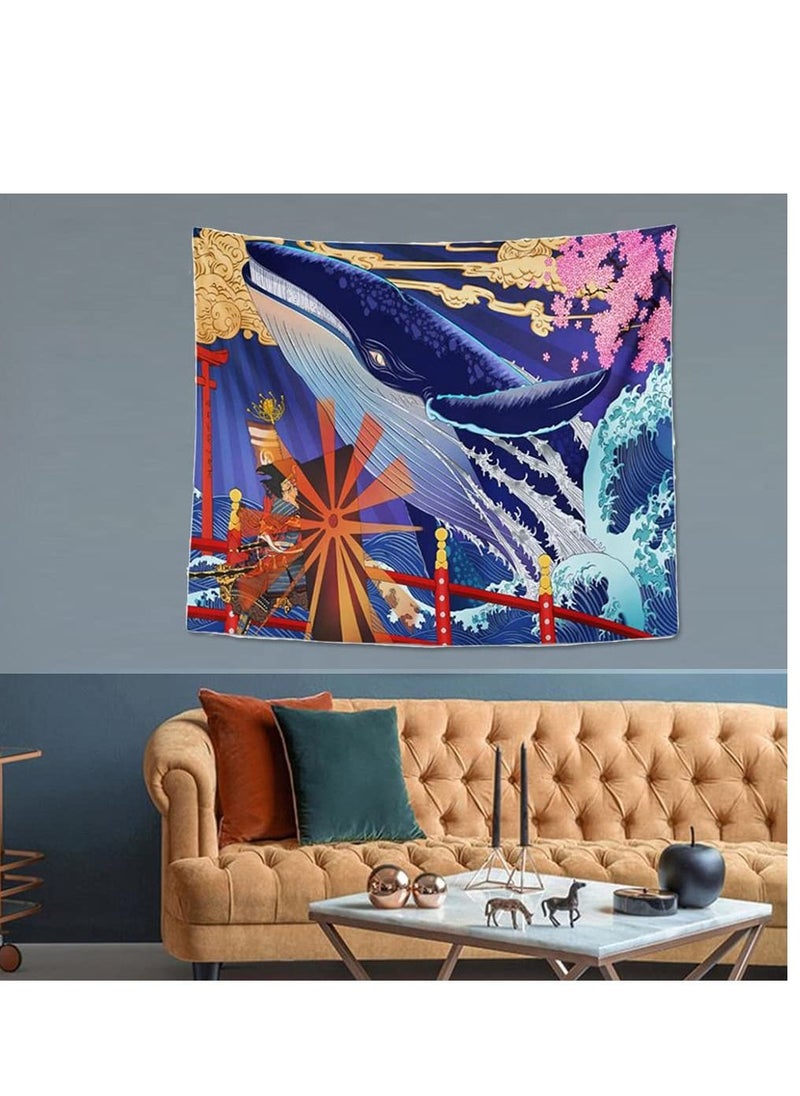 KASTWAVE - Whale Tapestry, Great Wave Wall Hanging, Nordic Style Psychedelic Tapestry for Bedroom Wall Decor 150*130cm - Image 1