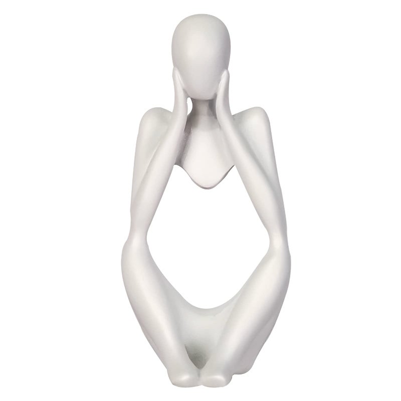 Ozzptuu Sandstone Resin Thinker Style Abstract Sculpture Statue Collectible Figurines Home Office Bookshelf Desktop Decor (Small White  Focus) - Image 1