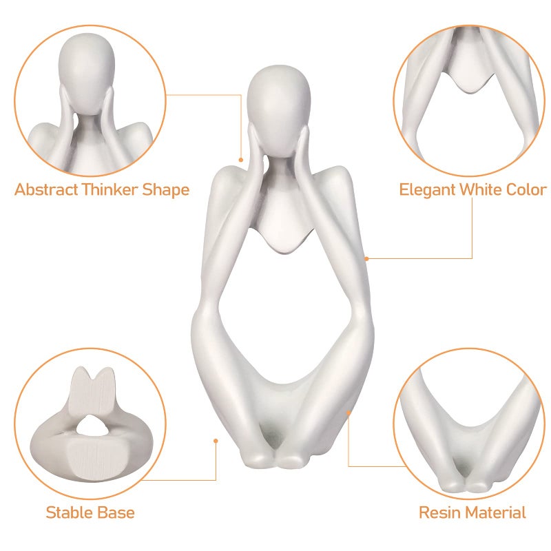 Ozzptuu Sandstone Resin Thinker Style Abstract Sculpture Statue Collectible Figurines Home Office Bookshelf Desktop Decor (Small White  Focus) - Image 4