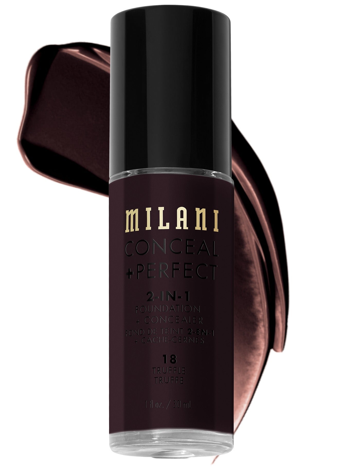 Milani Cosmetics Conceal + Perfect 2-In-1 Foundation + Concealer 18 Truffle 30ml – Full Coverage, Lightweight, Long-Lasting, Water-Resistant, Oil-Free, Vegan & Cruelty-Free