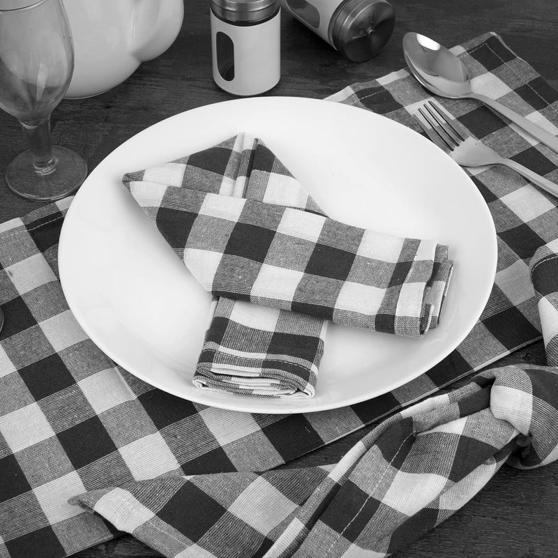 FINGERCRAFT Cloth Napkins Everyday Use Premium Quality Cotton Buffalo Plaid Set of 12 20X20 Inch Oversized Napkins Cloth Mitered Corners Soft Durable Hotel Quality Charcoal White Checkered - Image 2