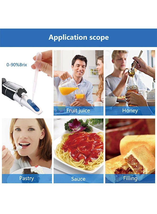 Brix Refractometer 0~90%, Handheld Sugar Refractometer, High Accurate Brix Measurement Meter with ATC for Fruit, BeveragesJuice, Honey, Maple Syrup, Molasses and Other Sugary Drink - Image 4