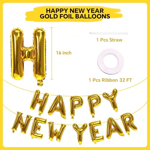 KALOR Gold Happy New Year Balloons 16 Inch Happy New Year Foil Letter Balloons 2026 NYE Decorations for 2026 NYE Party Dcor - Image 5