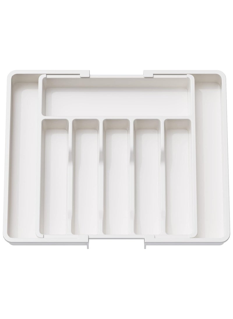 Generic Silverware Drawer Organizer, Expandable Utensil Tray for Kitchen, Adjustable Flatware and Cutlery Holder, Compact Plastic Storage for Spoons Forks Knives, Large, Safe Grade Finis  - Image 1
