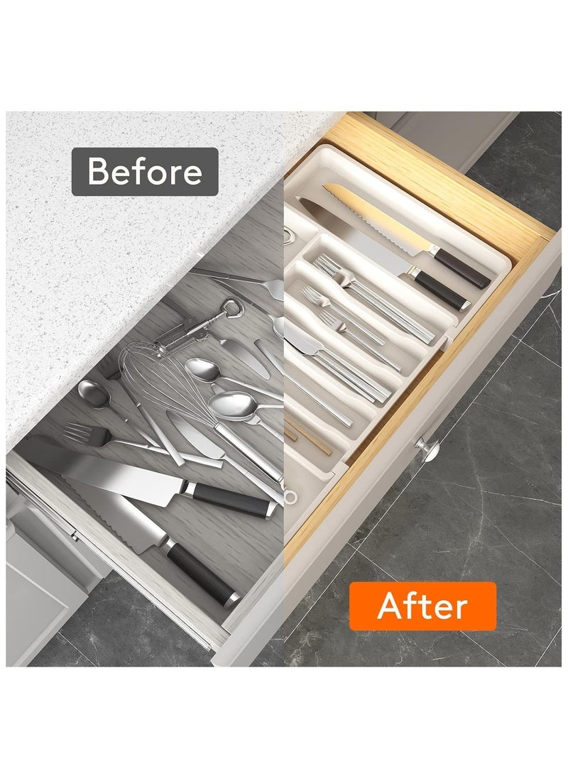 Generic Silverware Drawer Organizer, Expandable Utensil Tray for Kitchen, Adjustable Flatware and Cutlery Holder, Compact Plastic Storage for Spoons Forks Knives, Large, Safe Grade Finis  - Image 5