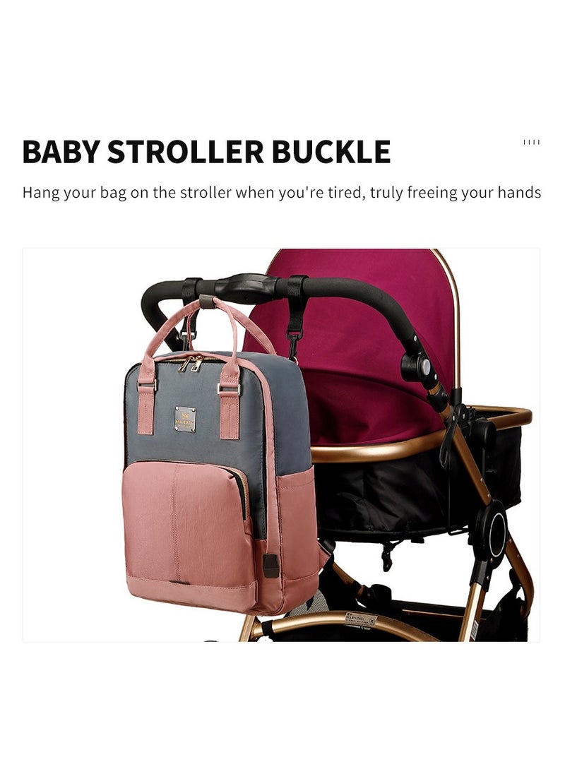 Majestic 140 Mummy Maternity Diaper Elegant Waterproof Multifunctional large capacity backpack bag - Pink/Grey  - Image 5