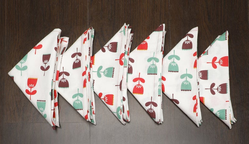 Dekor World Floral Printed Red Napkin Set (Pack of 6) - Image 3