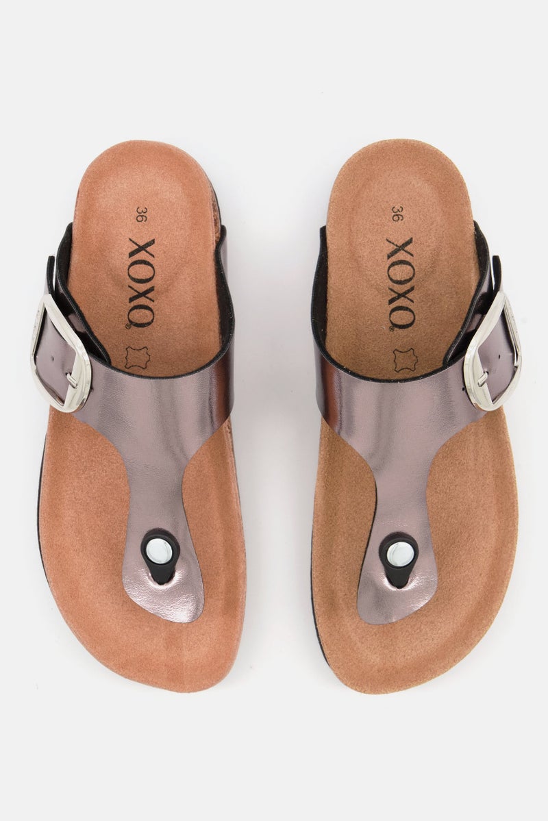 XOXO Women Slip On Cork Slipper, Metallic Silver - Image 3