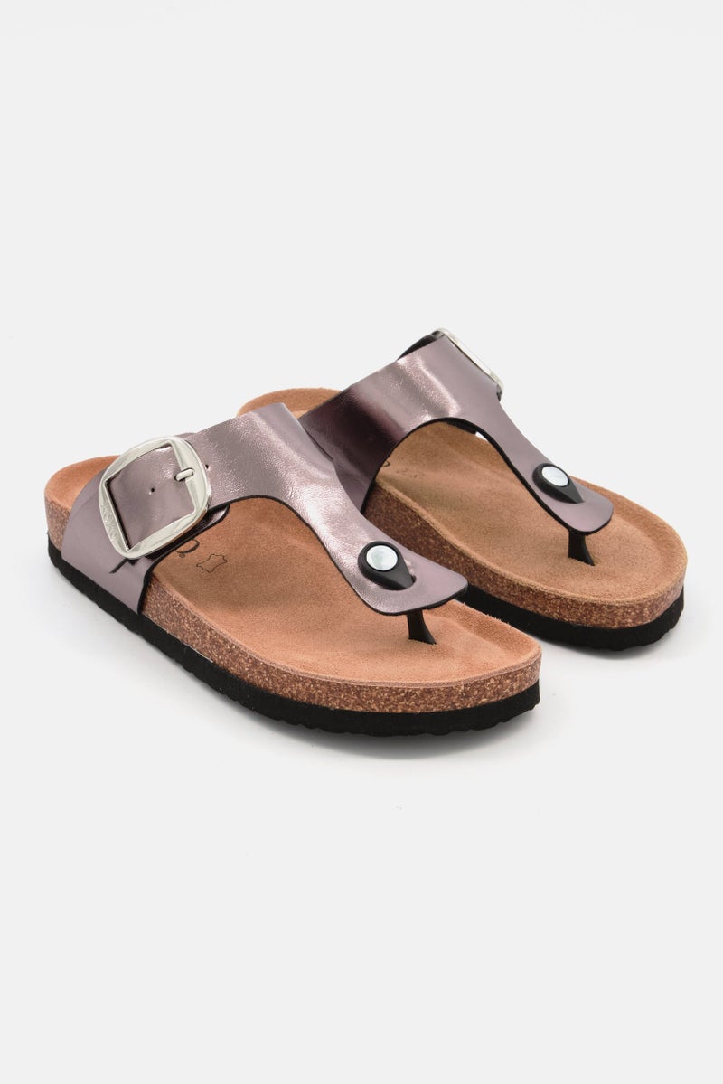 XOXO Women Slip On Cork Slipper, Metallic Silver - Image 1