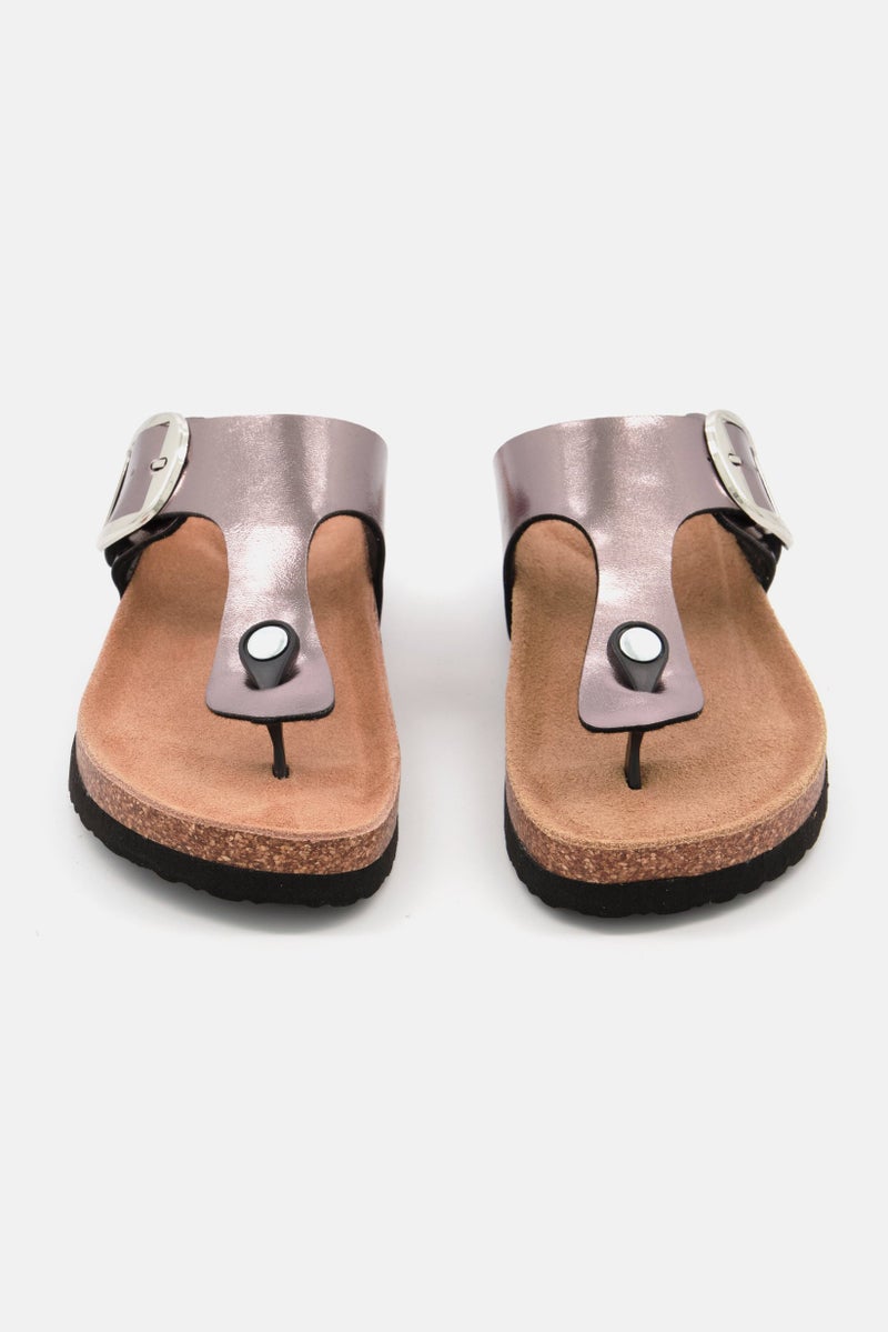XOXO Women Slip On Cork Slipper, Metallic Silver - Image 2