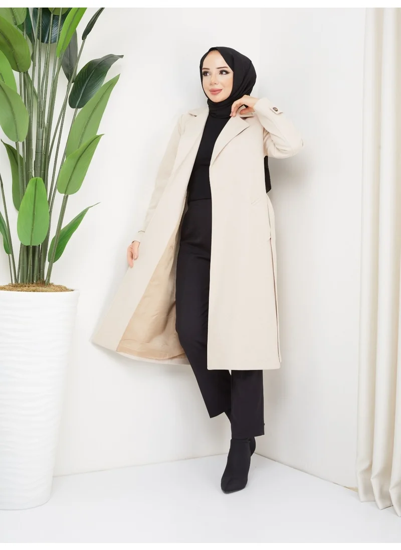 Kmk Kombin KMK Combination Kmkkombin Women's Belted Sleeve Detailed Cashmere Coat Seyit Özel1