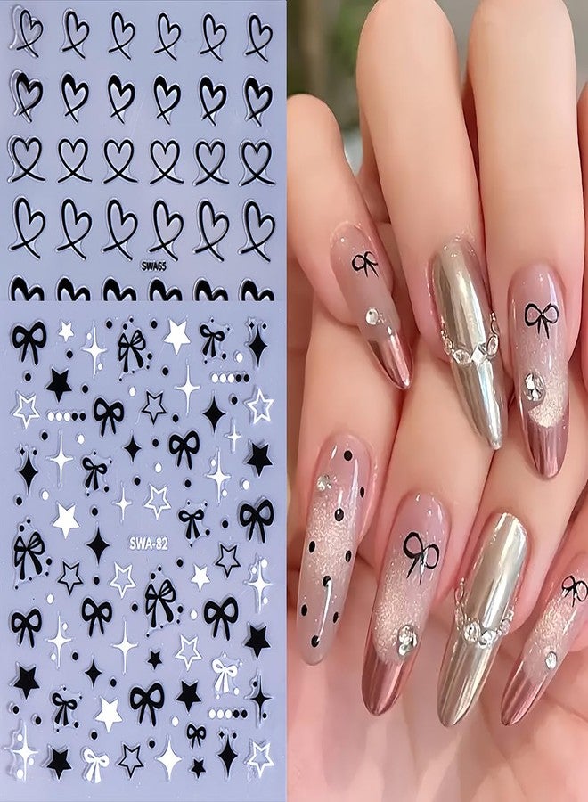BYJKYEN Heart Bow Star Nail Stickers for Nail Art 6Sheets - Image 5