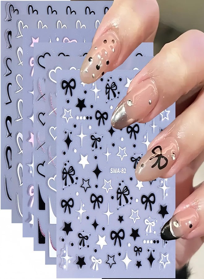 BYJKYEN Heart Bow Star Nail Stickers for Nail Art 6Sheets - Image 1