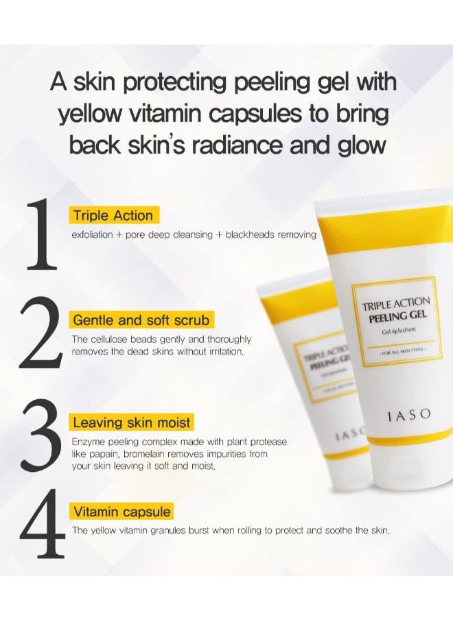 iaso IASO Triple Action Peeling Gel with Yellow Vitamin Capsules For Face, Remove dead skin cells, Remove black heads,  Leaving skin moist, Pore deep cleansing, Made in Korea  - Image 3