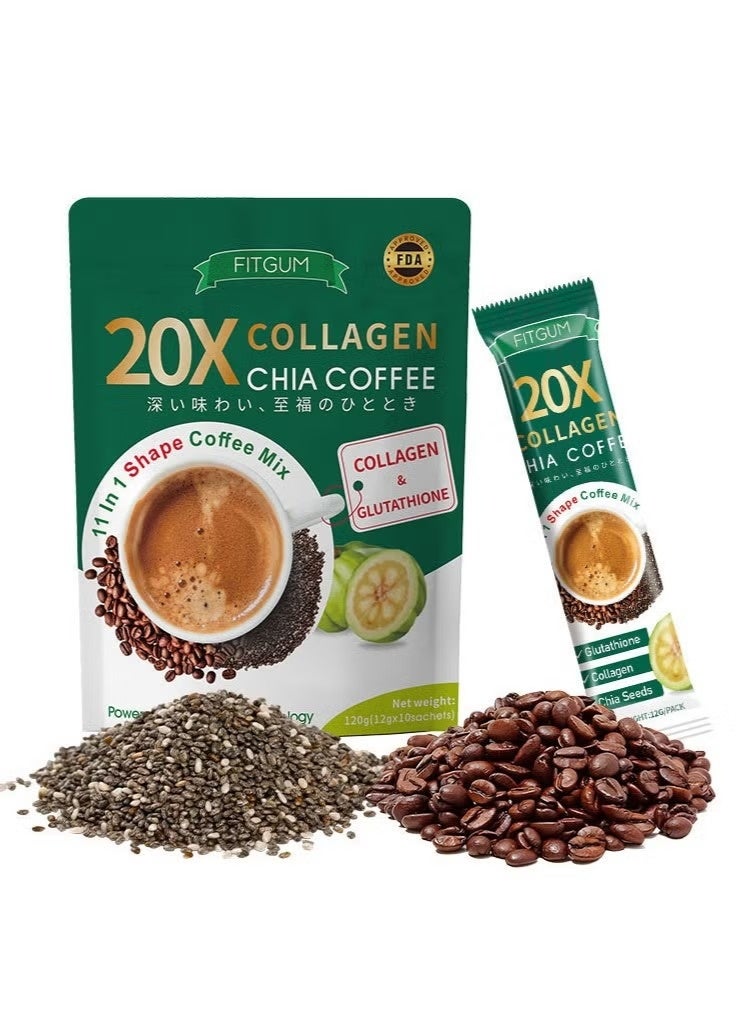 فيتجوم قهوة الشيا الكولاجين الفاخرة (20X) للبشرة والجسم - قهوة عضوية 100٪ مع مضادات الأكسدة | دعم النظام الغذائي وإزالة السموم | 10 أكياس - Image 1
