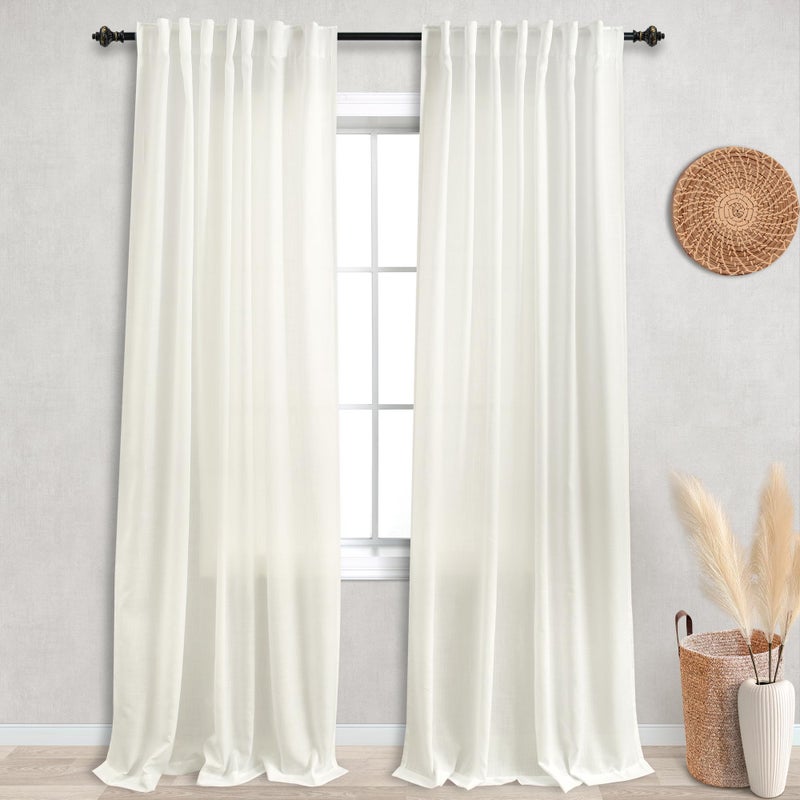 KOUFALL 2 Panel Set Linen Sheer Curtains 96 Inches Long for Sliding Glass Door Window Treatments Drapes for Living Room Off White Ivory Cream 8 FT 52x96 Length Ivory Off White - Image 1