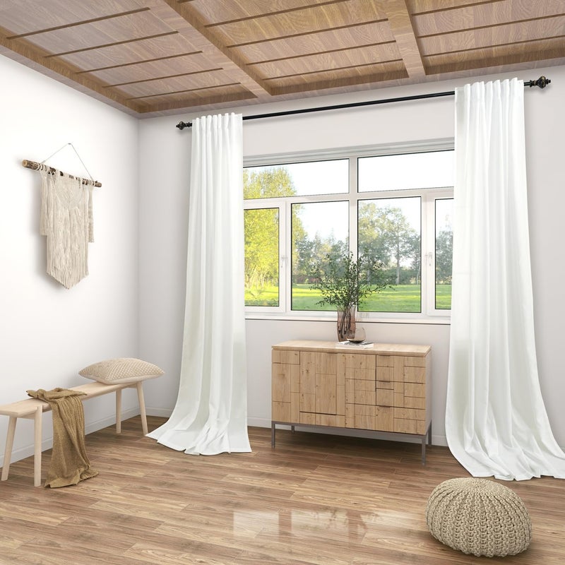 KOUFALL 2 Panel Set Linen Sheer Curtains 96 Inches Long for Sliding Glass Door Window Treatments Drapes for Living Room Off White Ivory Cream 8 FT 52x96 Length Ivory Off White - Image 2