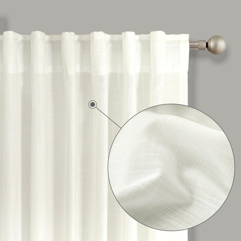 KOUFALL 2 Panel Set Linen Sheer Curtains 96 Inches Long for Sliding Glass Door Window Treatments Drapes for Living Room Off White Ivory Cream 8 FT 52x96 Length Ivory Off White - Image 5