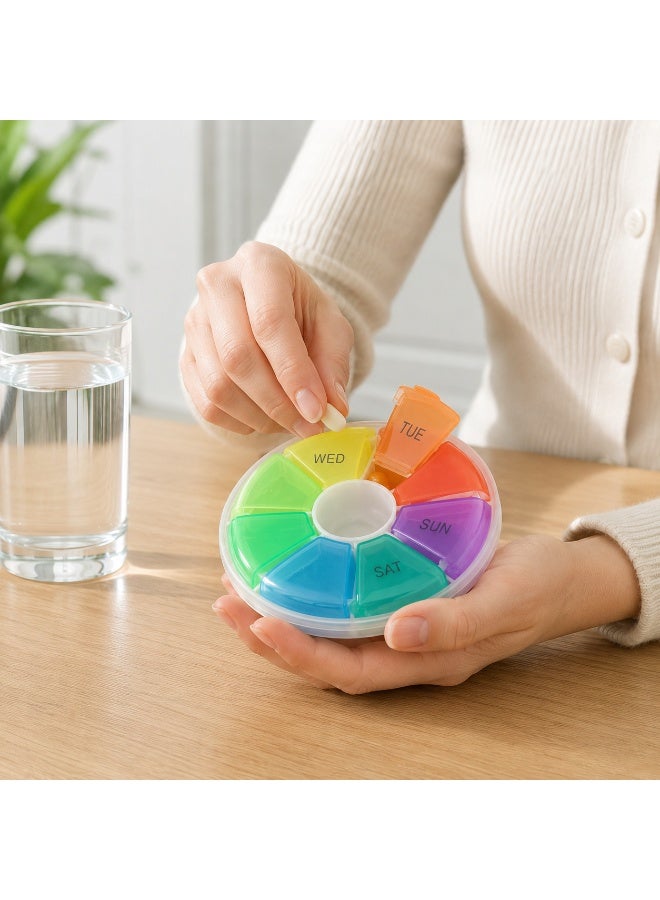 7-Day Circular Weekly Pill Organizer - Round Rainbow Pill Box for Daily Medications and Vitamins - Travel-Friendly BPA-Free Case - Image 2