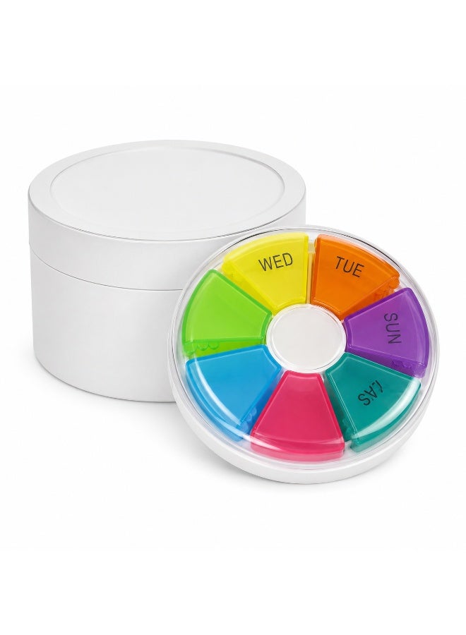 7-Day Circular Weekly Pill Organizer - Round Rainbow Pill Box for Daily Medications and Vitamins - Travel-Friendly BPA-Free Case - Image 5