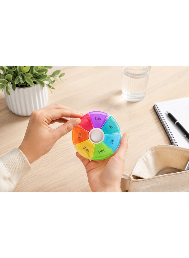 7-Day Circular Weekly Pill Organizer - Round Rainbow Pill Box for Daily Medications and Vitamins - Travel-Friendly BPA-Free Case - Image 3
