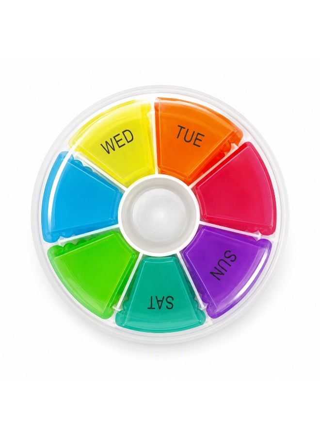 7-Day Circular Weekly Pill Organizer - Round Rainbow Pill Box for Daily Medications and Vitamins - Travel-Friendly BPA-Free Case - Image 1