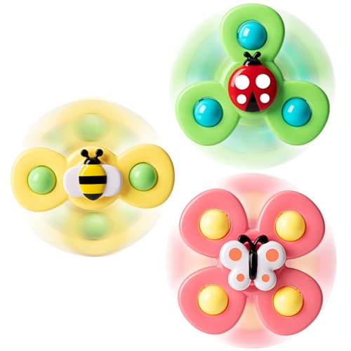 TOHIBEE 3PCS Suction Cup Spinner Toys for 1 2 Year Old Boys Spinning Toys Baby Toys 1218 Months Sensory Toys for Toddlers 13 Easter Basket Stuffers Gifts for 1 Year Old Girls - Image 1