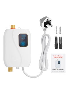 Instant Water Heater 220V 3000W Mini Electric Tankless Hot Water Heater Bathroom Kitchen Washing with LCD Display for Shower Bathroom Kitchen Washing UK Plug