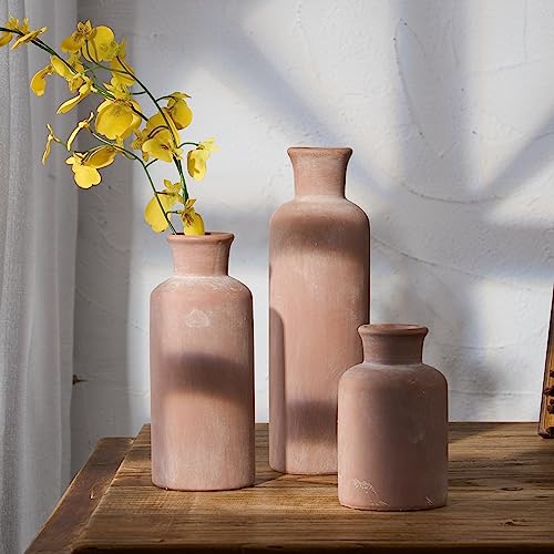 LUKA Ceramic Rustic Farmhouse Vase,Terracotta Vases for Decor,Vase Set of 3,Vases for Your Bedroom,Office,Living Room,Fireplace,Bookshelf Decor,Housewarming 10+7.5+5 Inch - Image 5