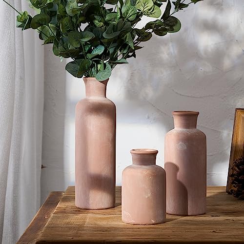 LUKA Ceramic Rustic Farmhouse Vase,Terracotta Vases for Decor,Vase Set of 3,Vases for Your Bedroom,Office,Living Room,Fireplace,Bookshelf Decor,Housewarming 10+7.5+5 Inch - Image 4