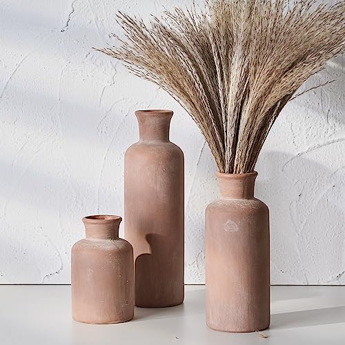 LUKA Ceramic Rustic Farmhouse Vase,Terracotta Vases for Decor,Vase Set of 3,Vases for Your Bedroom,Office,Living Room,Fireplace,Bookshelf Decor,Housewarming 10+7.5+5 Inch - Image 1