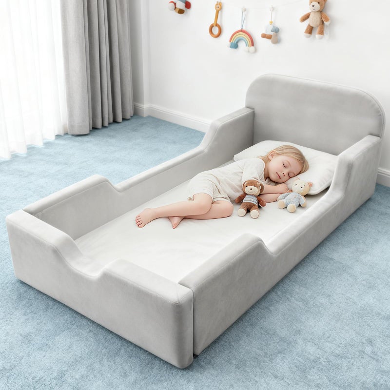 laapee Toddler Floor Bed, No Assembly Needed - Super Soft Full Foam Kids Bed with Removable Washable Cover for Ages 3-5 (61.8"x31.5"x18.9") - Image 1
