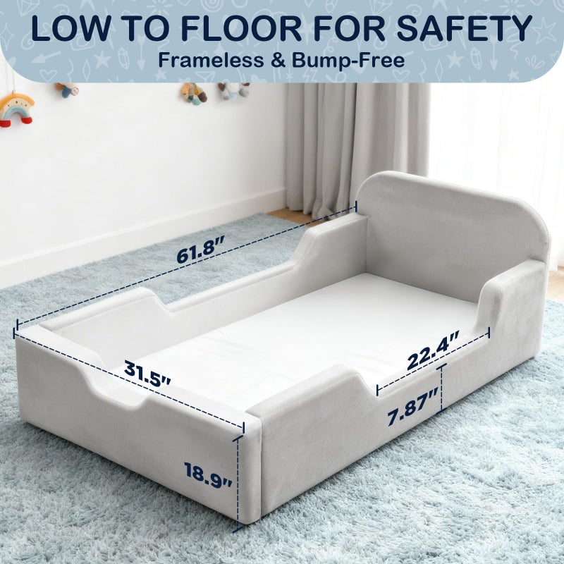 laapee Toddler Floor Bed, No Assembly Needed - Super Soft Full Foam Kids Bed with Removable Washable Cover for Ages 3-5 (61.8"x31.5"x18.9") - Image 4