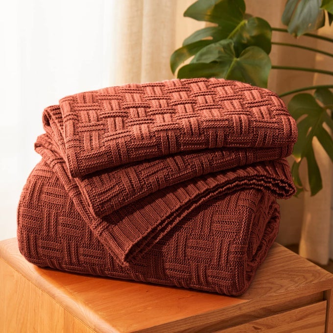 60X80 SOFT COZY ACRYLIC THROW BLANKET CABLE KNIT FOR COUCH SOFA BED RUST
