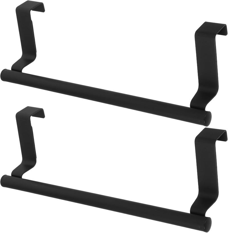 2pcs Black Stainless Steel Over Door Towel Holder Rack Kitchen and Bathroom Cabinet Door Hand Towel Bar Space-Saving Bathroom and Kitchen Hanger for Small - Image 1