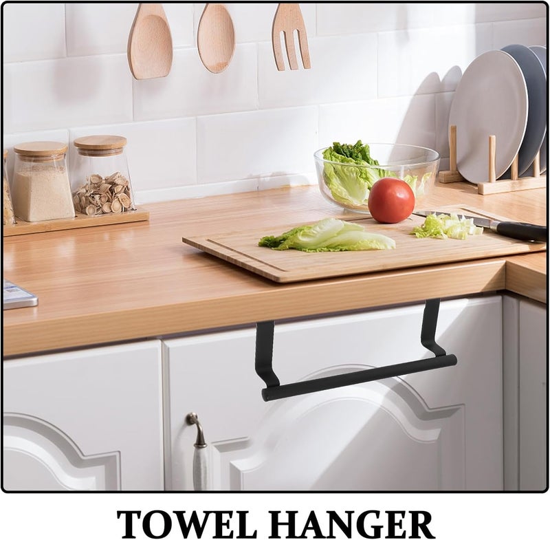 2pcs Black Stainless Steel Over Door Towel Holder Rack Kitchen and Bathroom Cabinet Door Hand Towel Bar Space-Saving Bathroom and Kitchen Hanger for Small - Image 3