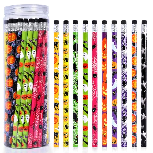 HINZER 50Pcs Halloween Pencils Kids Colored Pencils with Erasers Assorted Pattern Pencils for Halloween Gifts Party Favors Trick or Treat Halloween Goodies Bags Filler Classroom Rewards for Child Adult - Image 1