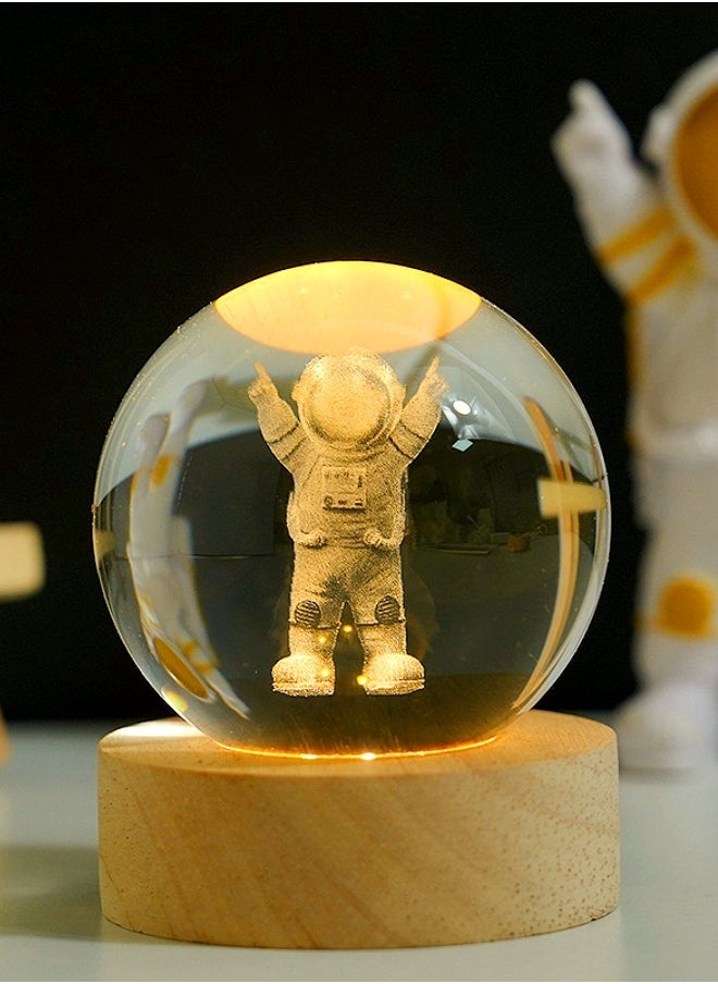 BUPY 3D Galaxy Crystal Ball Kids Night Light with LED Light Base as Birthday Gift for Teenage Boys and Girls, Astronaut Model  - Image 1