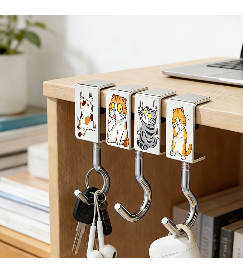 Cute Cat Shaped Adjustable Hook No Drill Clip On Desktop Storage Portabl - Image 4