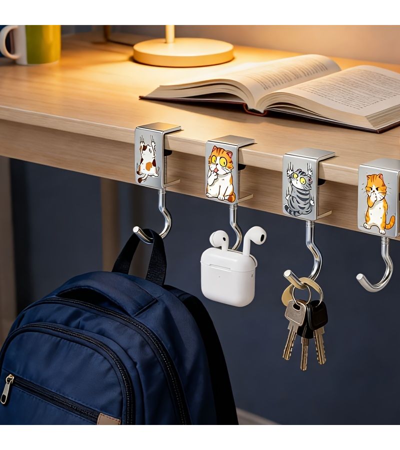 Cute Cat Shaped Adjustable Hook No Drill Clip On Desktop Storage Portabl - Image 1