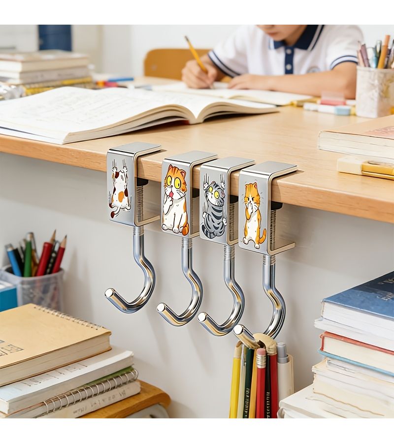 Cute Cat Shaped Adjustable Hook No Drill Clip On Desktop Storage Portabl - Image 3