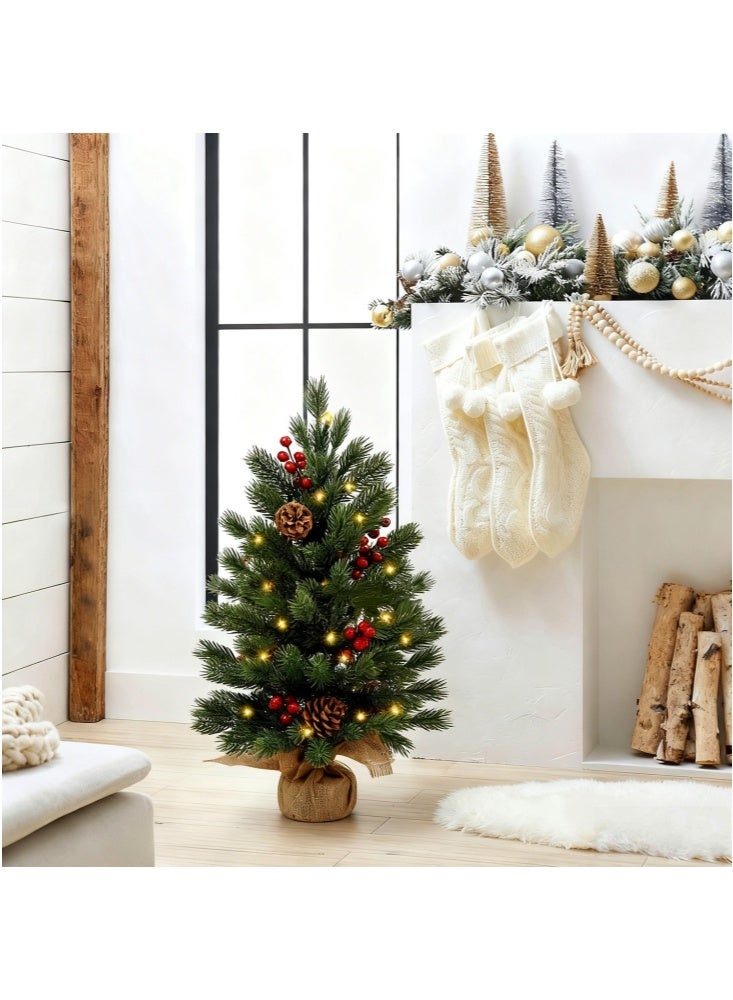 GGEROU 55CM Small Christmas Tree Mini Xmas Trees Artificial Table Top Christmas Tree with LED Lights, Pine Cones - Image 2